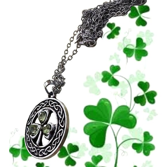 Shamrock Necklace New Celtic Knot Open Cut Design 18 in Chain St Patrick… - Picture 6 of 10